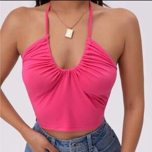 SHEIN Pink Tie Crop Top